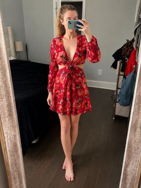 H&M Floral Cutout Mini Dress Open Back Long Sleeve Size M